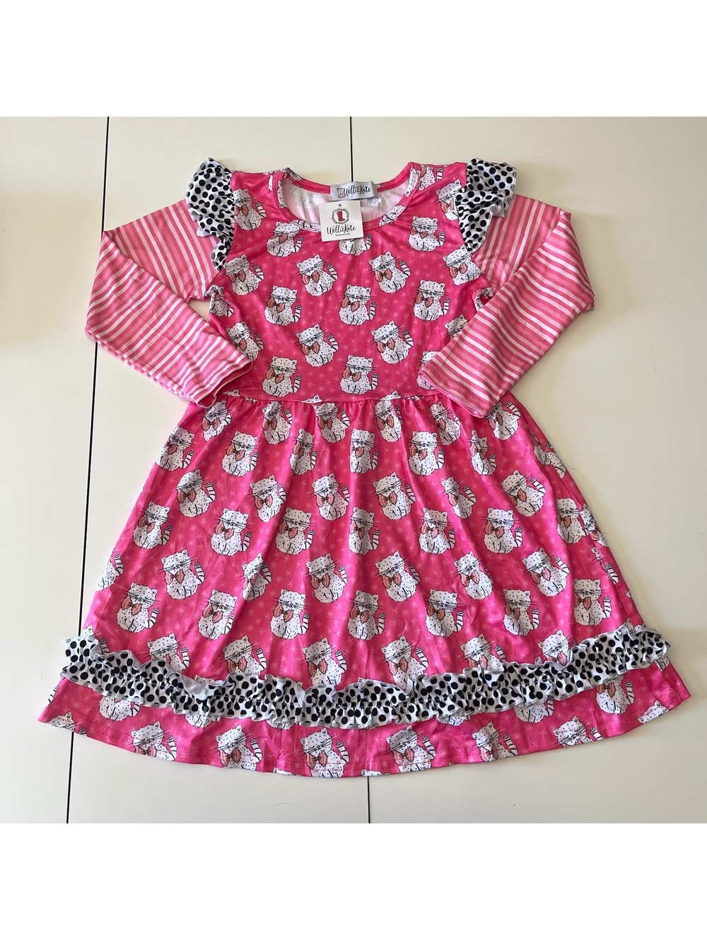 Wellie Kate Girl's Size 7/8 Boutique Cat Print Dress